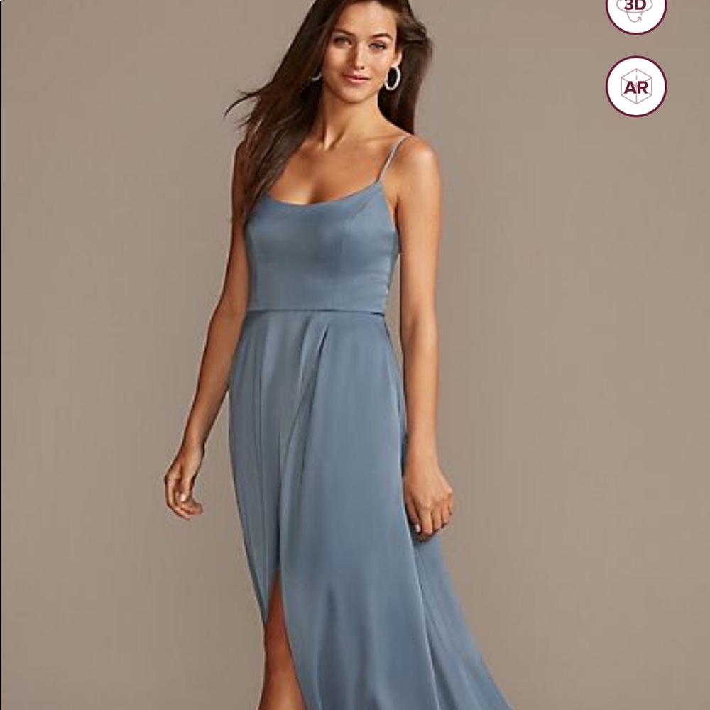 David’s Bridal Steel Blue Bridesmaid Dress F20095